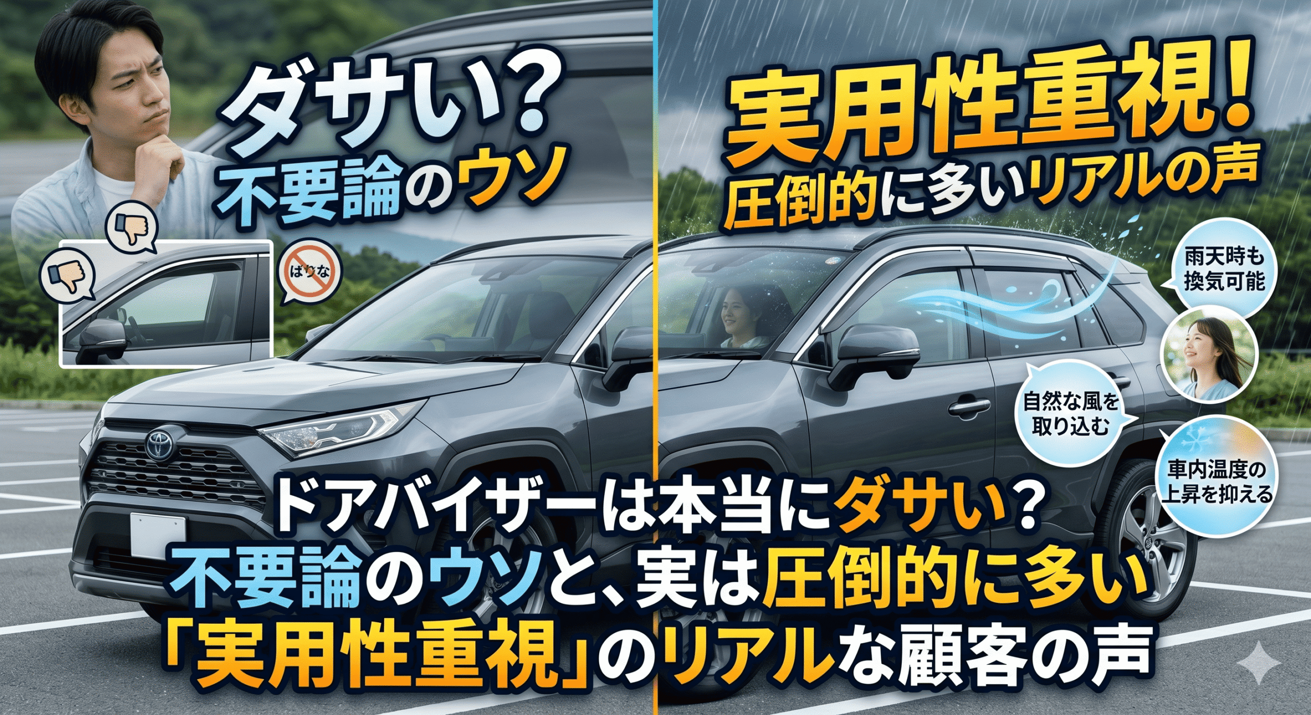 ドアバイザーは本当にダサい？不要論のウソと、実は圧倒的に多い「実用性重視」のリアルな顧客の声