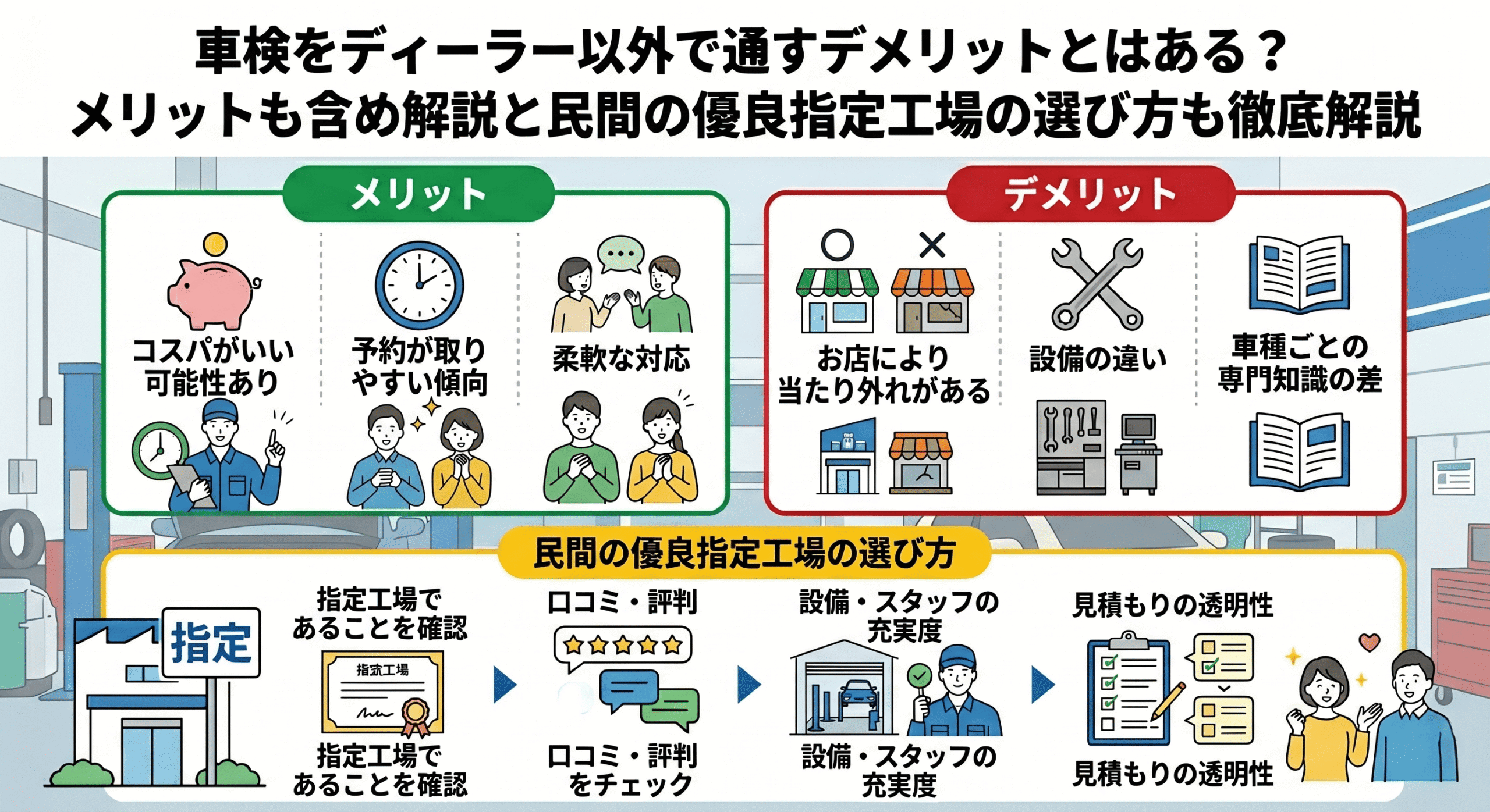 車検をディーラー以外で通すデメリットとはある？メリットも含め解説と民間の優良指定工場の選び方も徹底解説